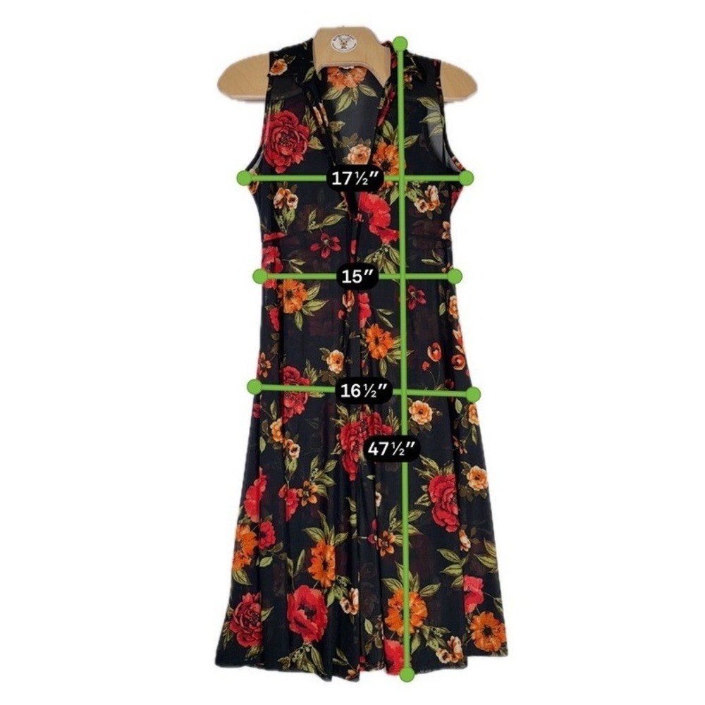 Ember Sheer Floral Swim Cover Up Women L Black Beach Duster Tunic Vest - Picture 6 of 8